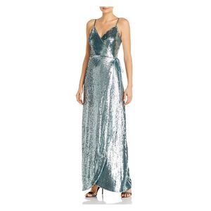 AIDAN MATTOX Womens Blue Tie Snap Closure Spaghetti Strap Gown Dress 0